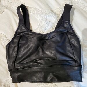 Small black vegan leather longline sports bra
